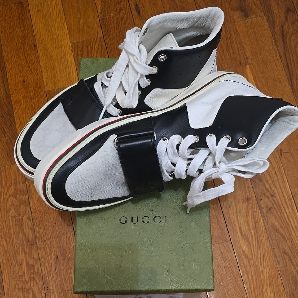 Gucci Black and White High-Top Sneakers Mens Size 9